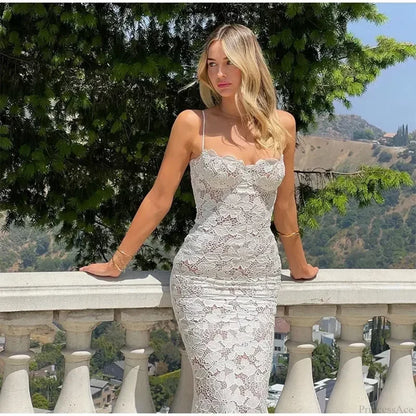 Elegant Lace Mesh Sheer Party Dress Partydress-241208