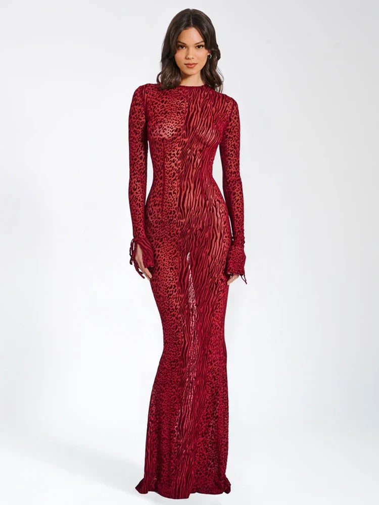 Elegant Red Striped Print Sexy Long Flare Christmas Party Dress / S Dresses-L