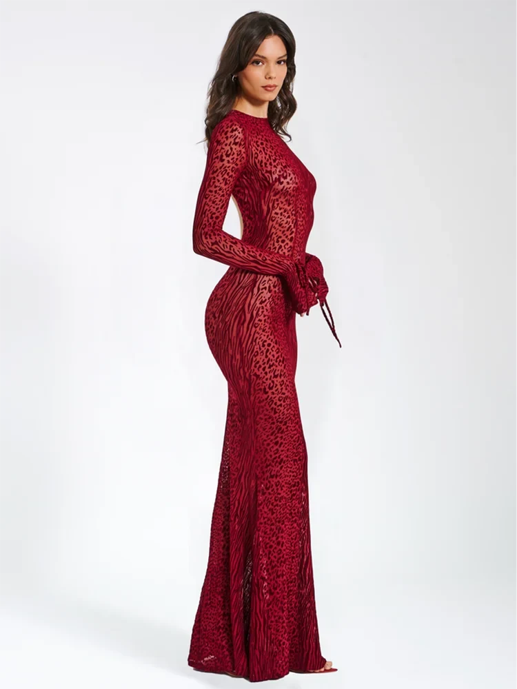 Elegant Red Striped Print Sexy Long Flare Christmas Party Dress Dresses-L