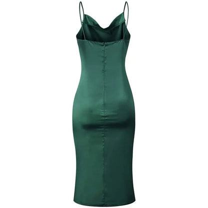 Elegant Satin Long Dresses Green Party Sexy Evening Backless Summer Christmas Dress Dresses-L