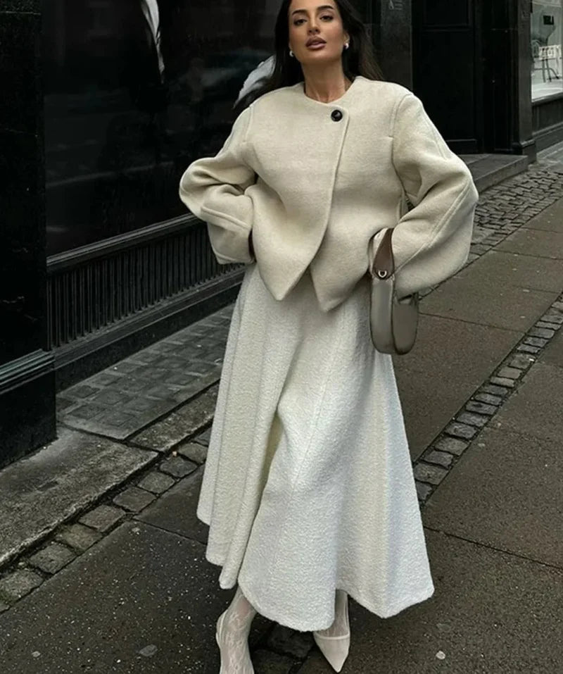 Elegant Solid Wool One Button Overcoat