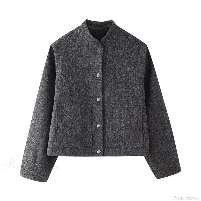 Elegant Solid Wool One Button Overcoat gray 1 / S