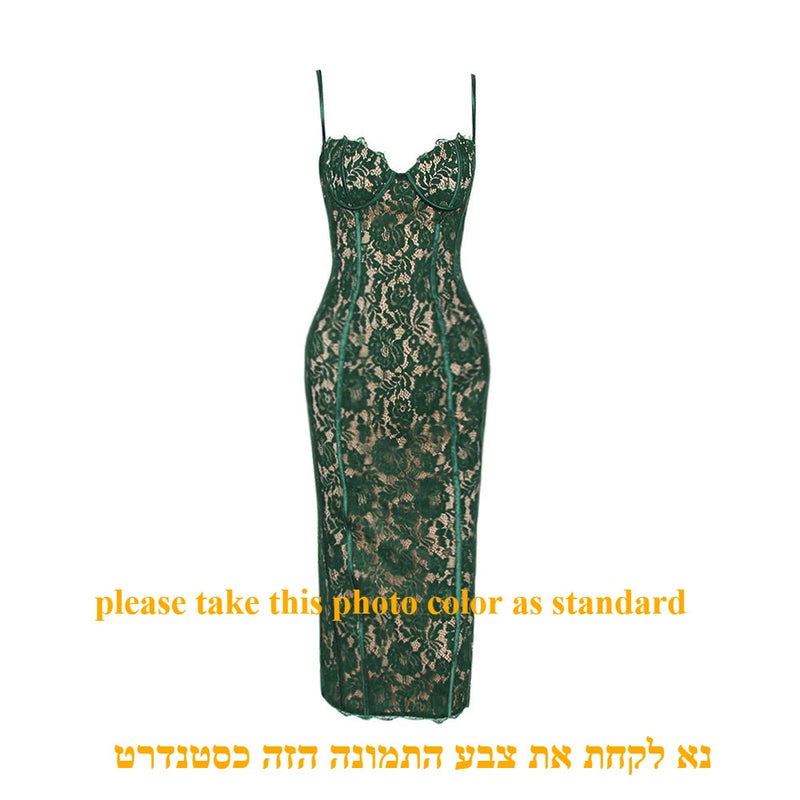 Elegant Spaghetti Strap V Neck Lace Formal Occasion Dress For Christmas Party Dresses-L