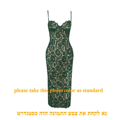 Elegant Spaghetti Strap V Neck Lace Formal Occasion Dress For Christmas Party Dresses-L