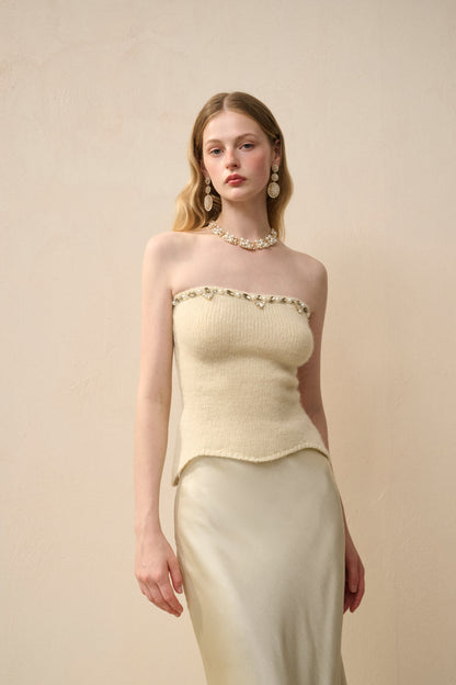 Embellished strapless knit top
