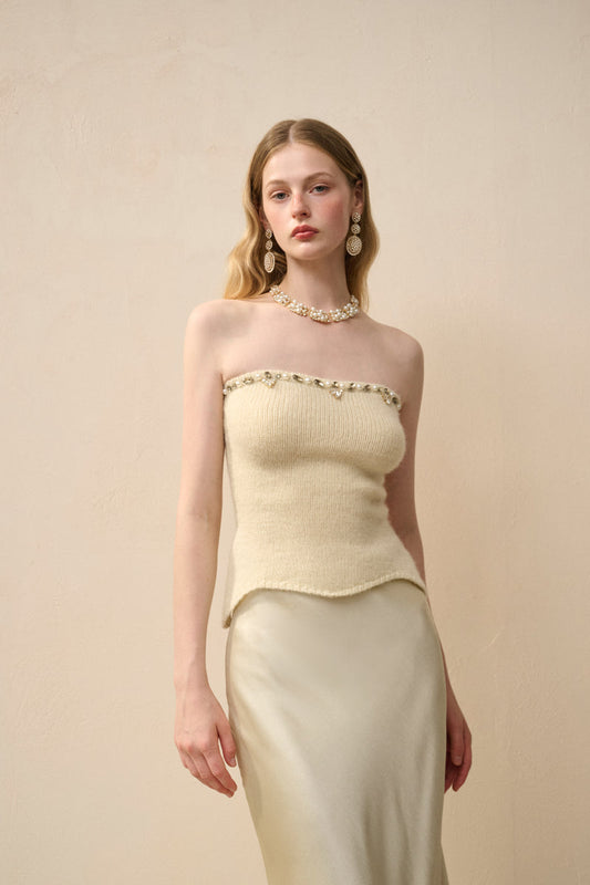 Embellished strapless knit top