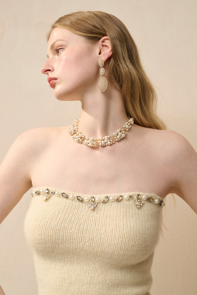 Embellished strapless knit top
