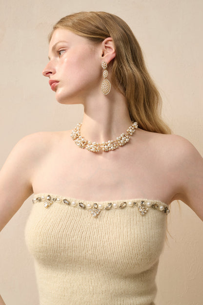 Embellished strapless knit top