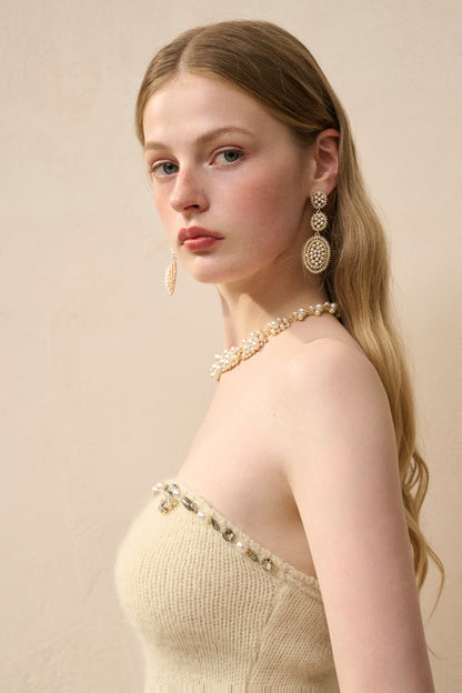Embellished strapless knit top