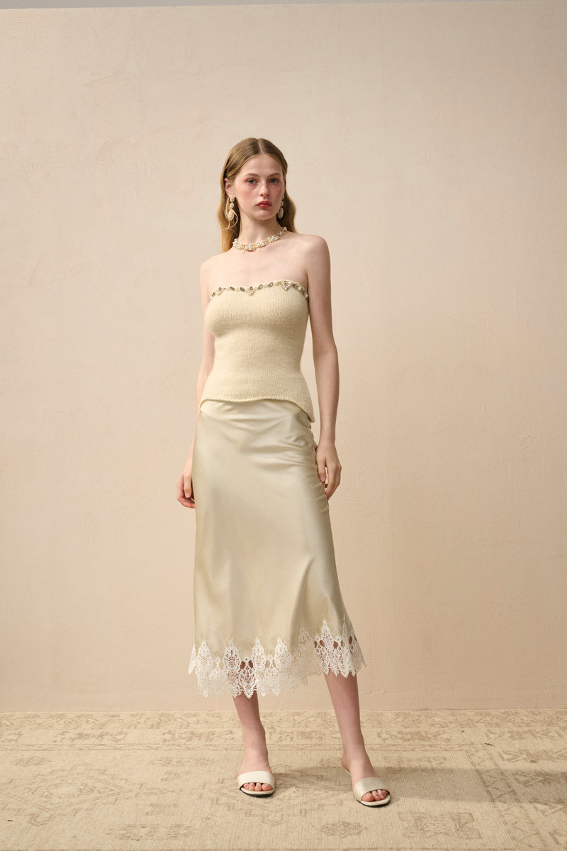 Embellished strapless knit top