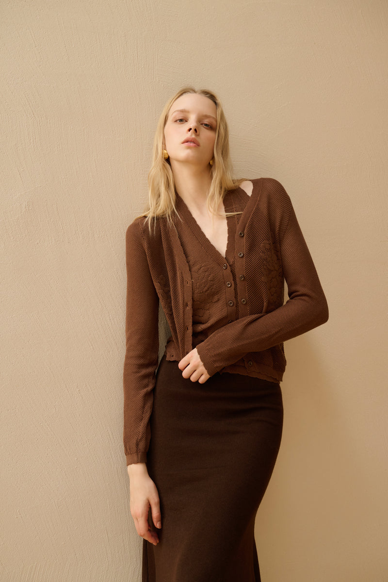 Embroidered openwork knit set