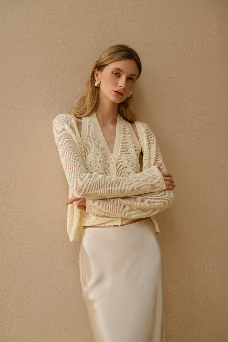 Embroidered openwork knit set