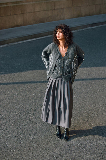 Embroidered wool blend cardigan