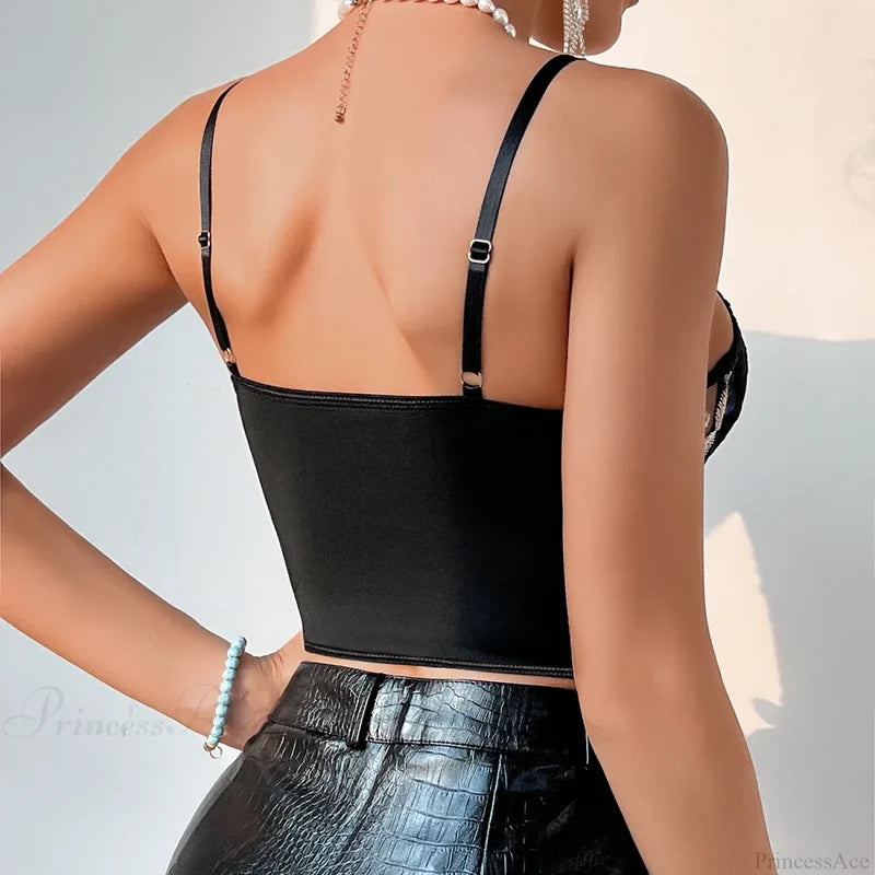 Embroidery Mesh Tank Top Sexy Slim Bustier croptop-250126