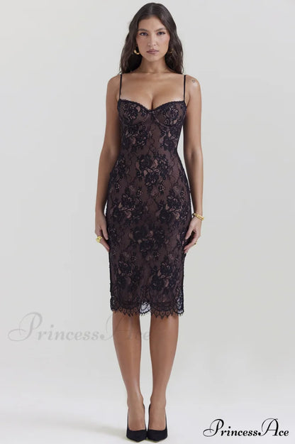 Escala Black Stylish Lace Midi Dress