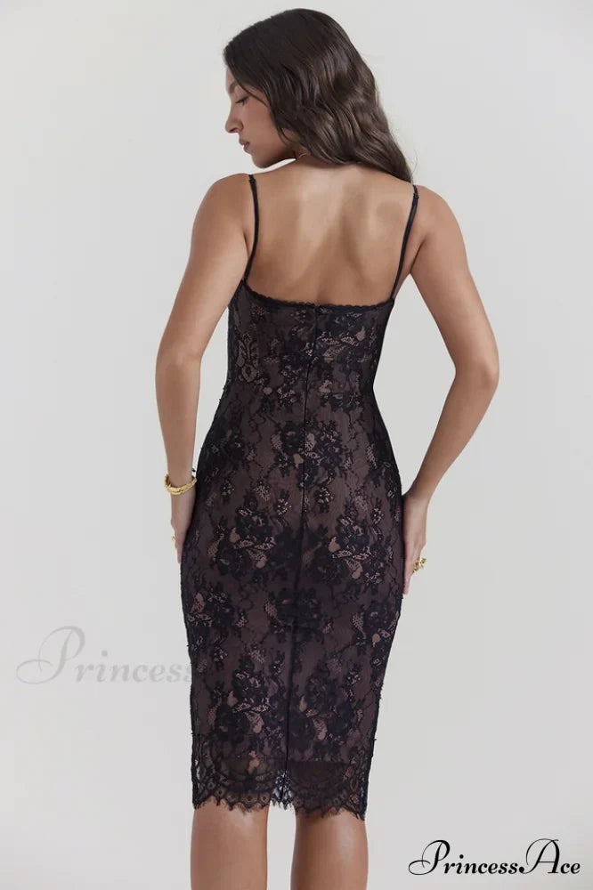 Escala Black Stylish Lace Midi Dress