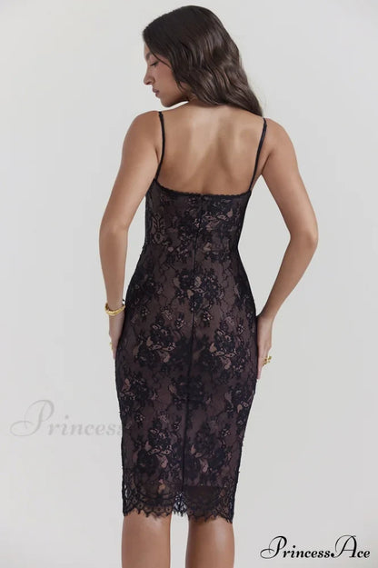 Escala Black Stylish Lace Midi Dress