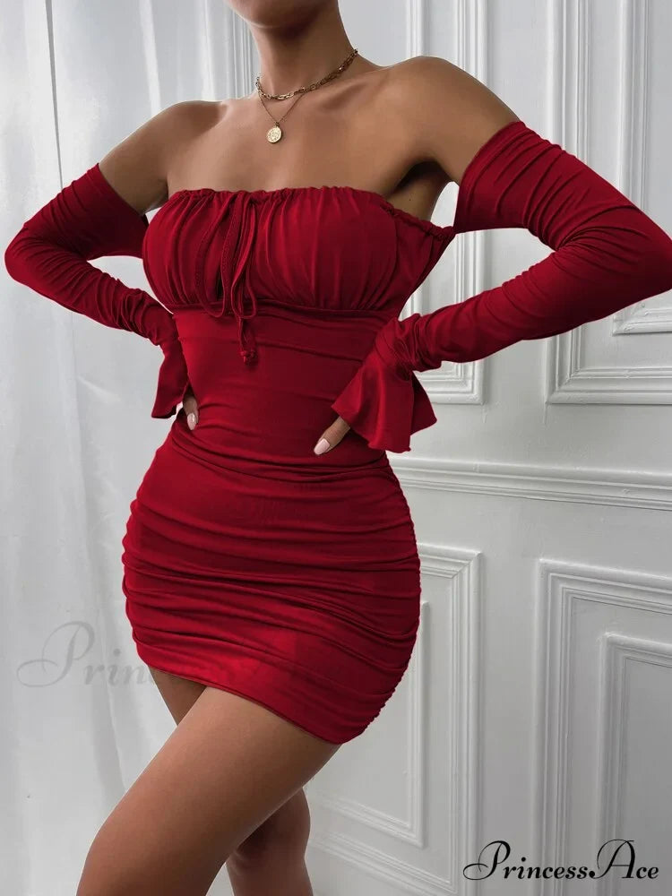 Evening Party Graceful Tight Mini Dress Wine Red / Xs