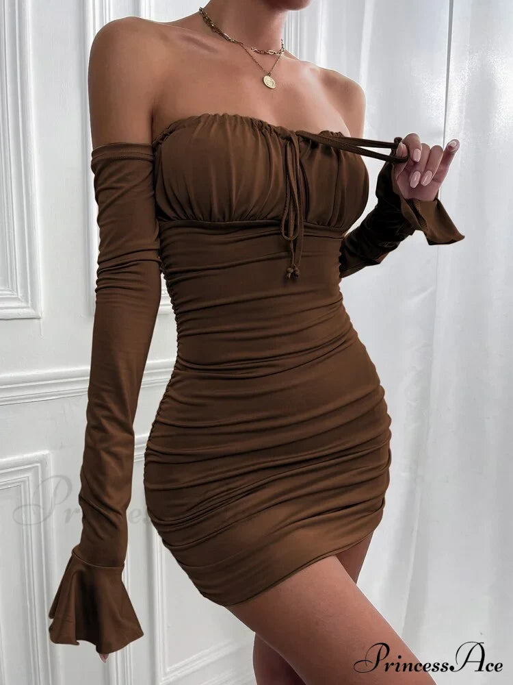 Evening Party Graceful Tight Mini Dress Brown / Xs