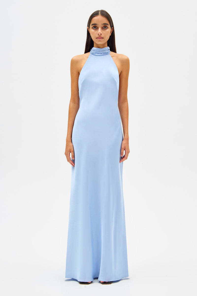 Evianna Satin Maxi Dress - Baby Blue