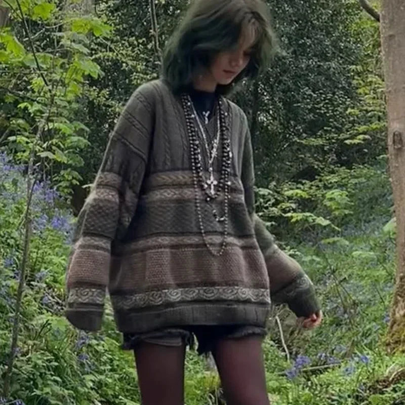 Fairycore Grunge Striped Print Sweater