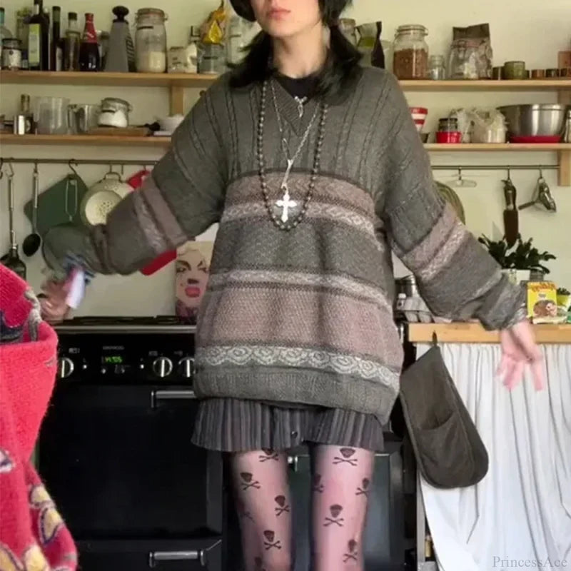 Fairycore Grunge Striped Print Sweater