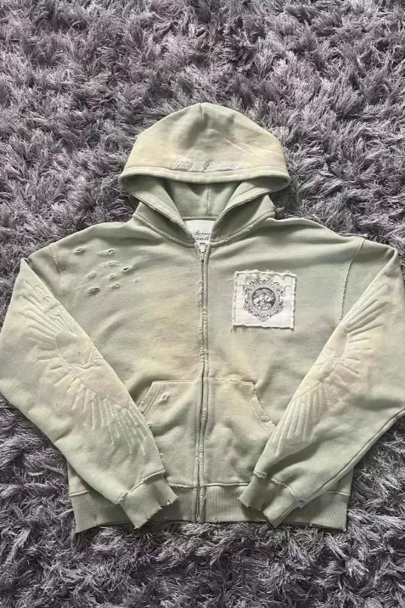 Fashion Trend Fleece Padded Zipper Hoodie Grey / M