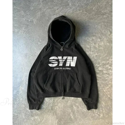 Fashionable Loose Plus Size Hoodie black 8 / S