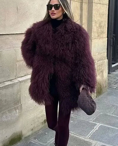 Faux Fur Loose Long Sleeve Coat Coats-241208