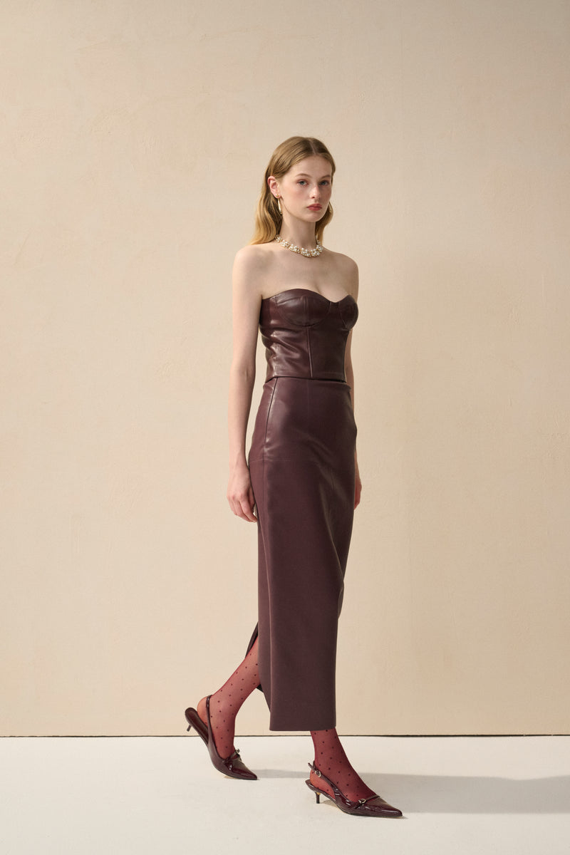 Faux leather straight cut skirt