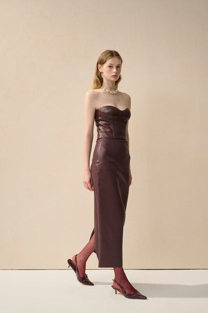 Faux leather straight cut skirt