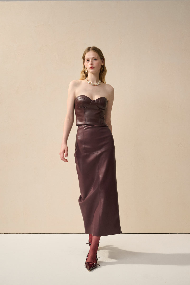 Faux leather straight cut skirt