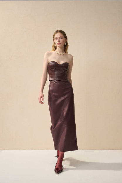 Faux leather straight cut skirt