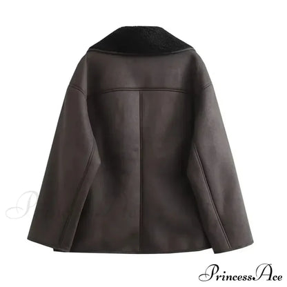 Faux Leather Wool Blend Jacket