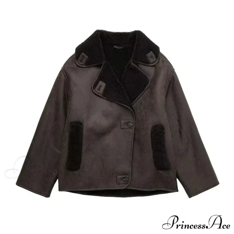 Faux Leather Wool Blend Jacket