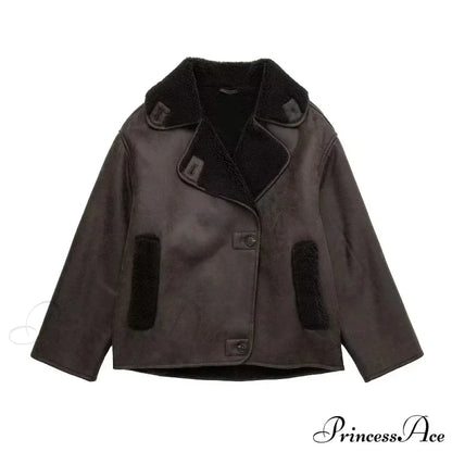 Faux Leather Wool Blend Jacket