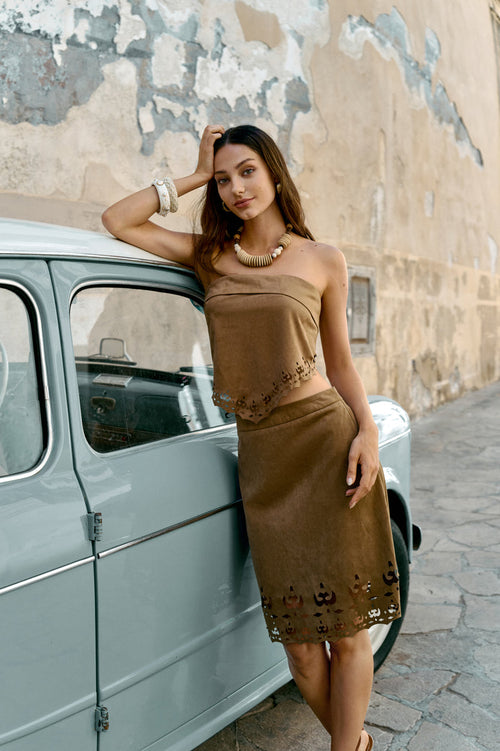 Faux suede eyelet set