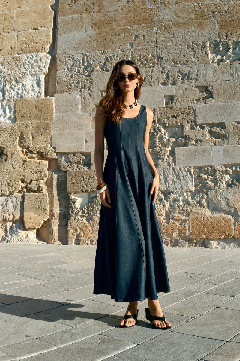 Fit and flare denim dress