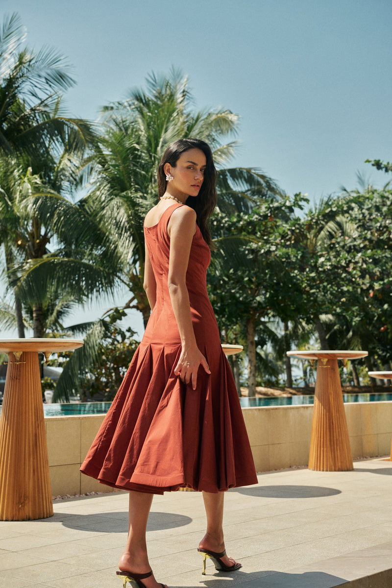 Flare hem midi dress