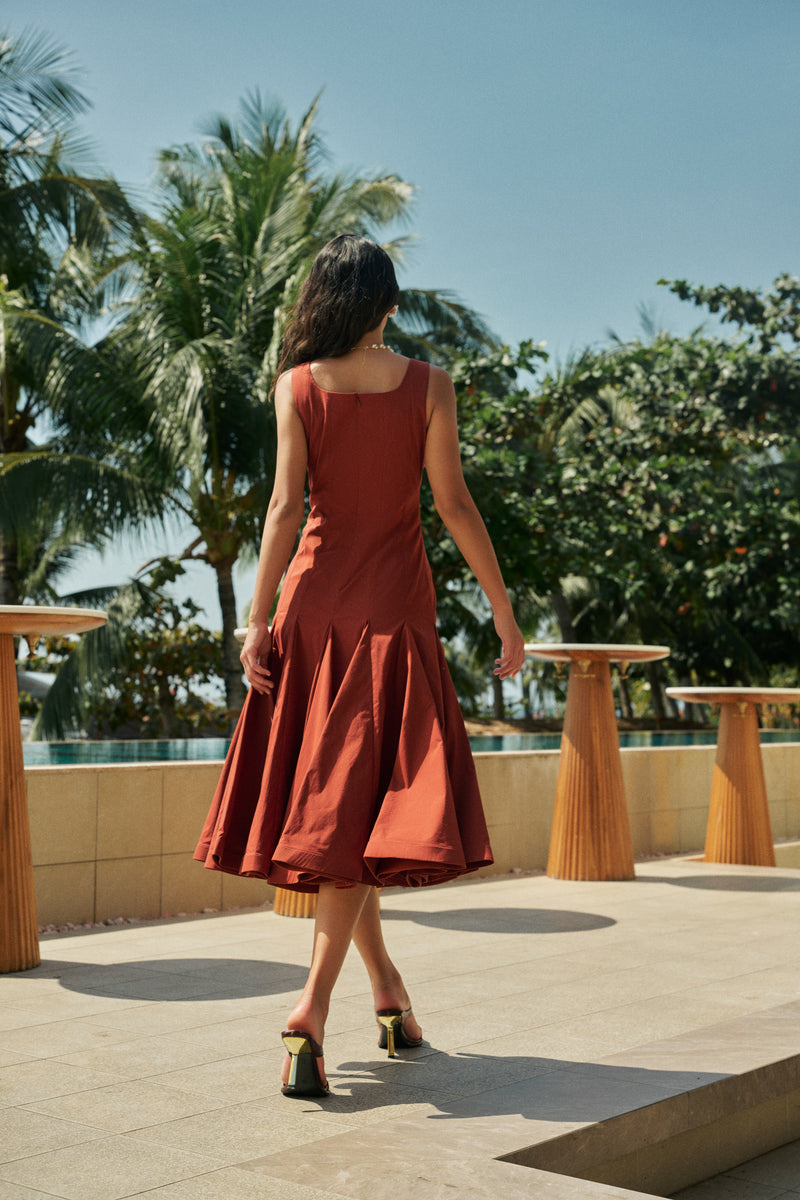 Flare hem midi dress