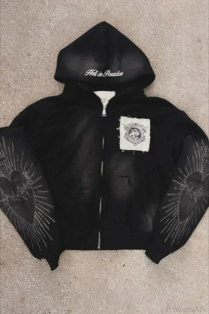 Flash Diamond Oversized Hoodie Black 7 / M