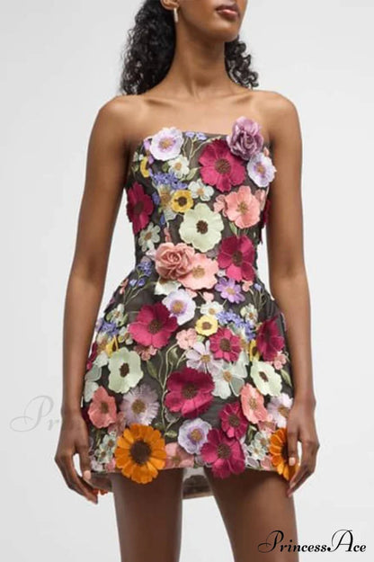 Floral 3D Embroidery Charming Tube Mini Dress Xs / 2#