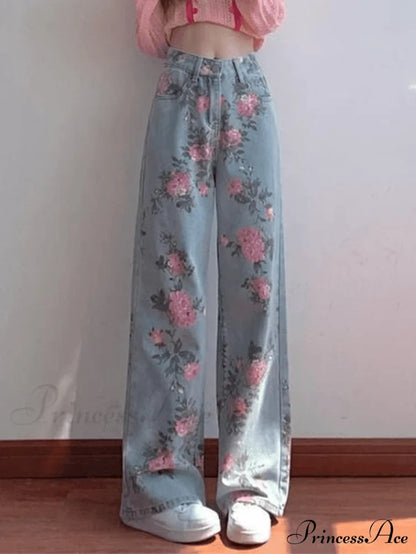 Floral Charming Flare Pants Blue / S Jeans