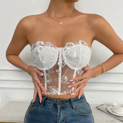 Floral Lace Backless Short Y2K Sexy Crop Top White / S croptop-250126