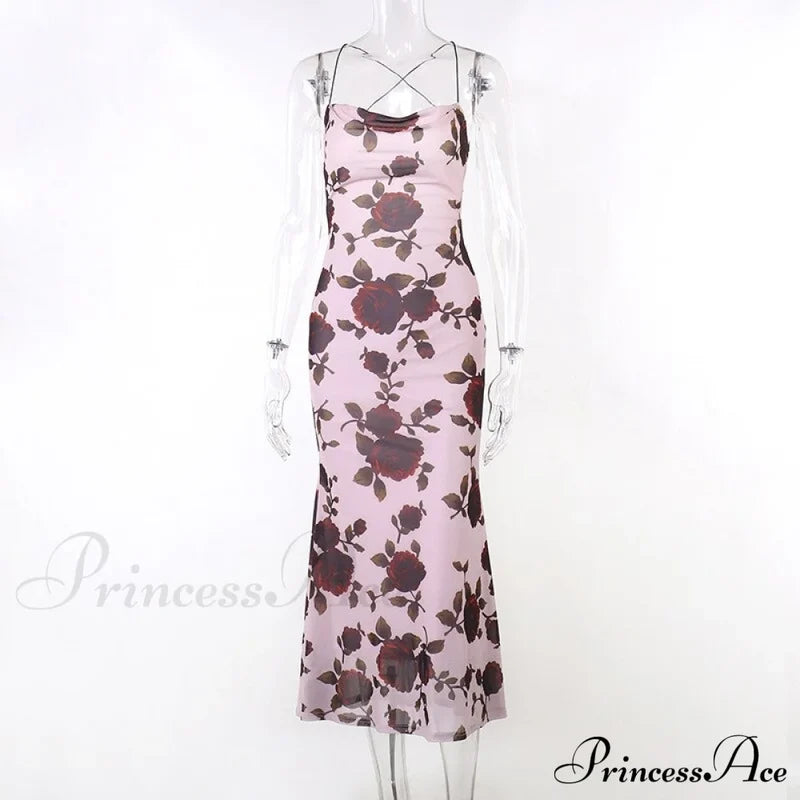 Floral Print Strappy Charming Back Tie-Up Midi Dress