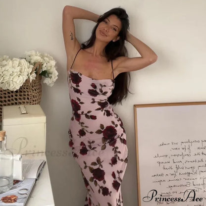 Floral Print Strappy Charming Back Tie-Up Midi Dress