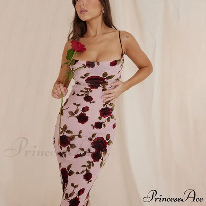 Floral Print Strappy Charming Back Tie-Up Midi Dress