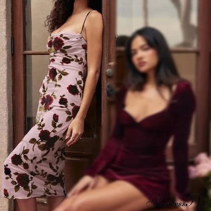Floral Print Strappy Charming Back Tie-Up Midi Dress