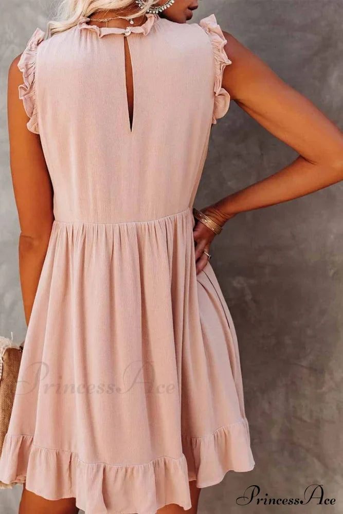 Florcoo Loose Solid Color Modern Short Sleeve V-Neck Mini Dress Dresses