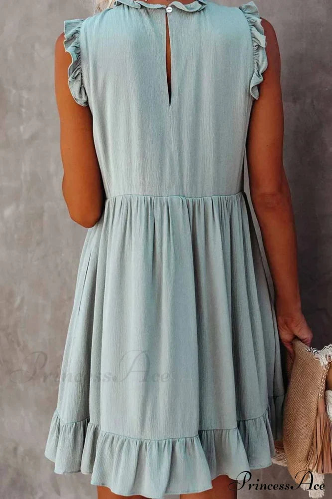 Florcoo Loose Solid Color Modern Short Sleeve V-Neck Mini Dress Dresses